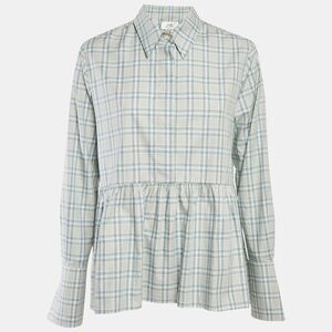 Victoria Victoria Beckham Green Plaid Cotton Button Front Blouse S